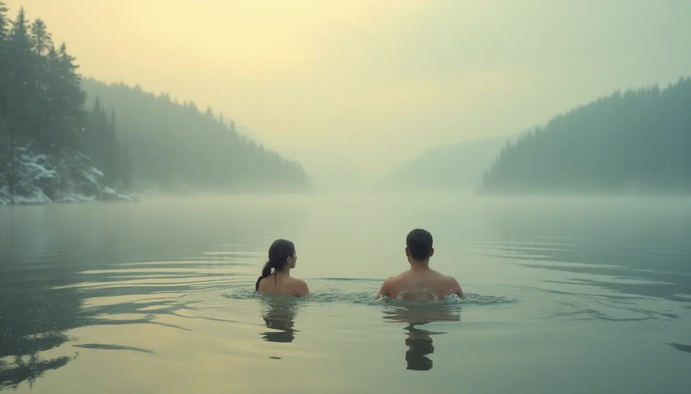 Schwimmen im winterlich kalten See